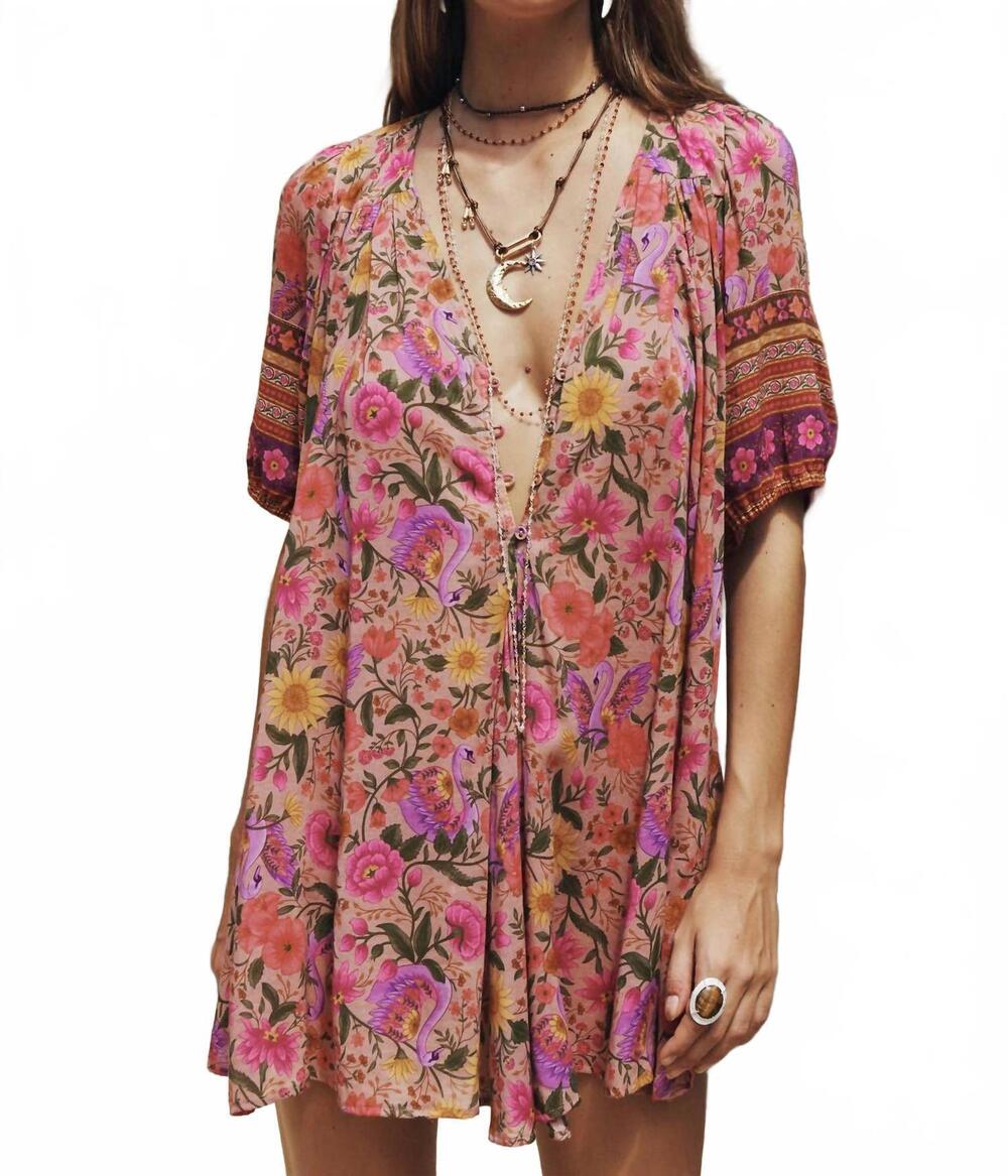 NEW SPELL women's swan lake mini dress in pink multi